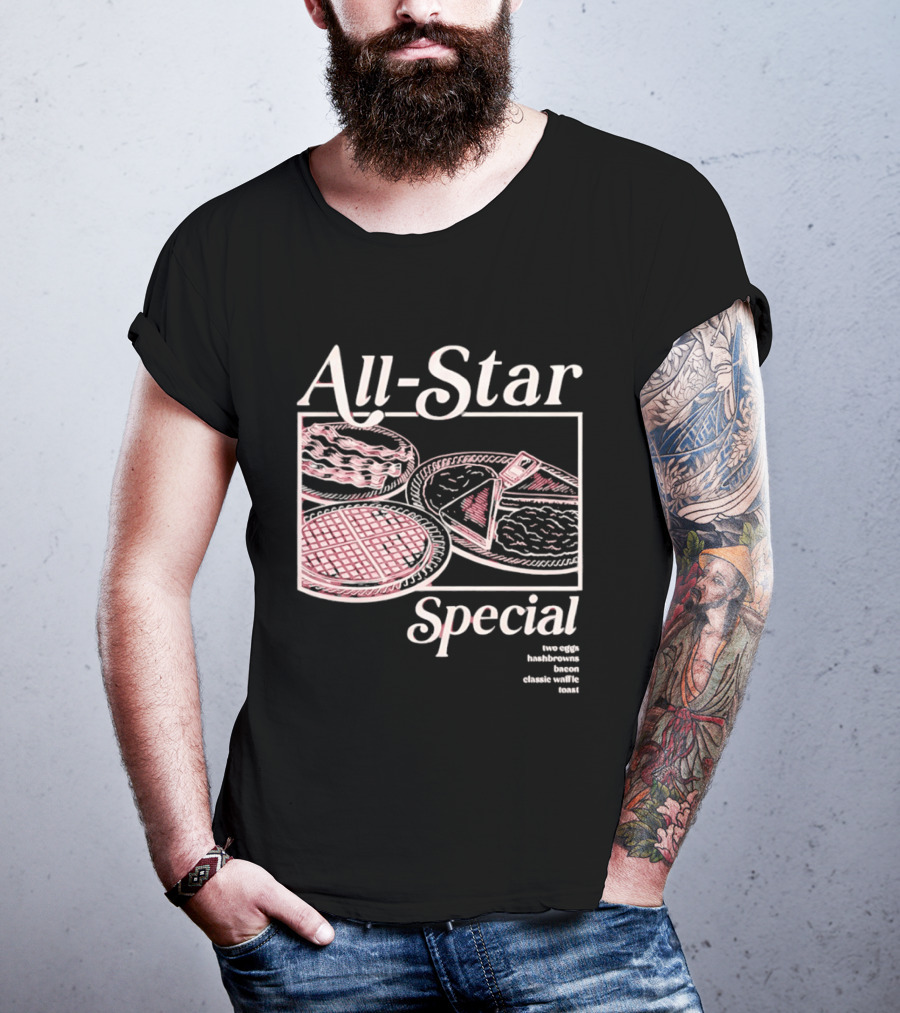 All Star Special Breakfast Two Eggs Hashbrowns Bacon Waffle Toast T-Shirt
