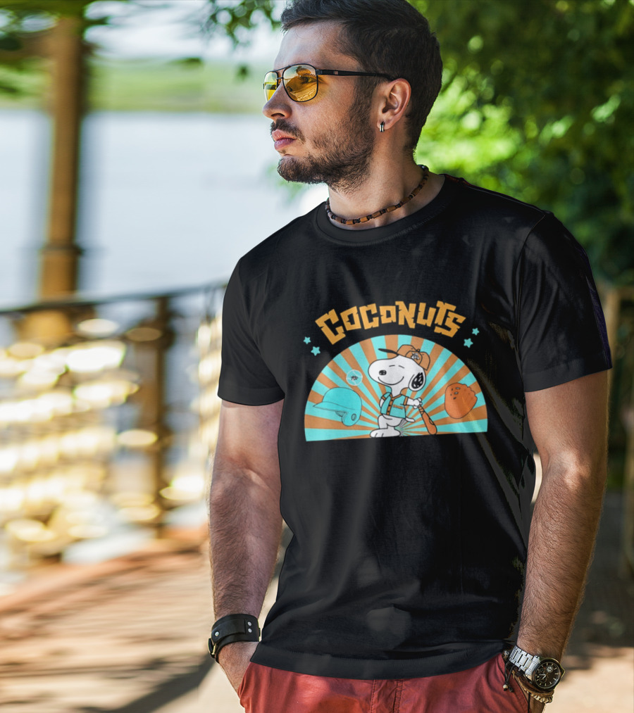 Snoopy Coconuts Baseball Player Cartoon Dog Peanuts Charlie Brown T-Shirt
