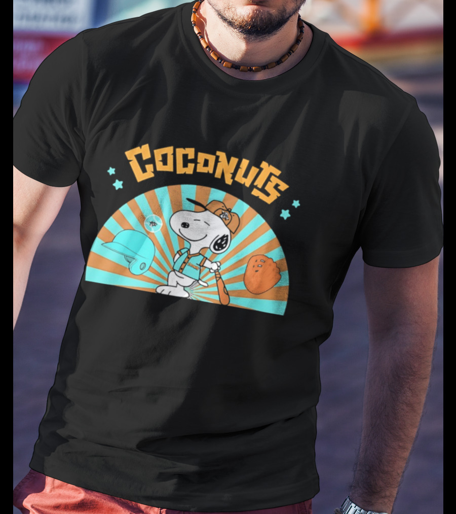 Snoopy Coconuts Baseball Player Cartoon Dog Peanuts Charlie Brown T-Shirt