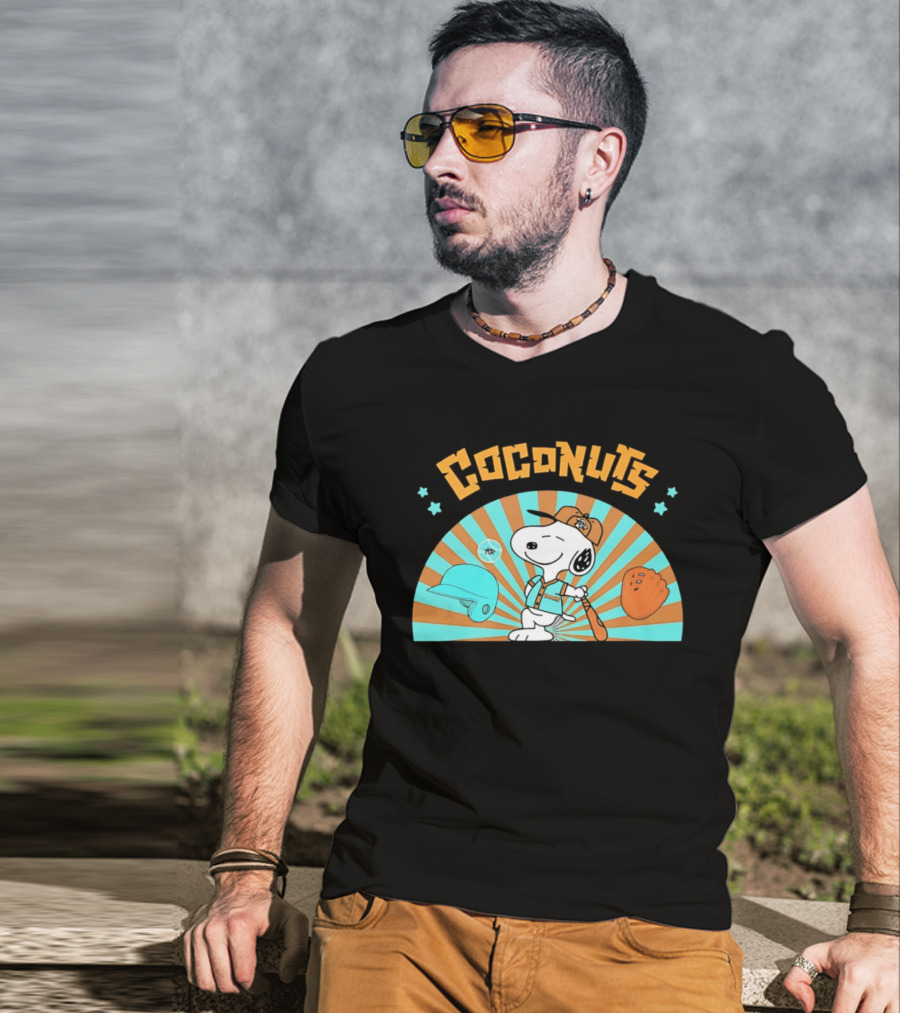 Snoopy Coconuts Baseball Player Cartoon Dog Peanuts Charlie Brown T-Shirt