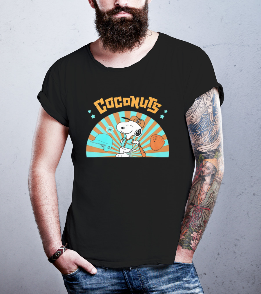 Snoopy Coconuts Baseball Player Cartoon Dog Peanuts Charlie Brown T-Shirt