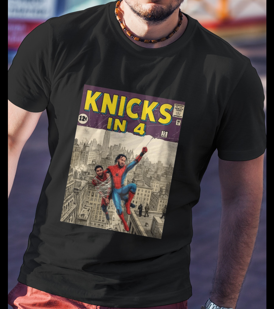 Knicks In 4 Jalen Brunson Spider Man Cover T-Shirt