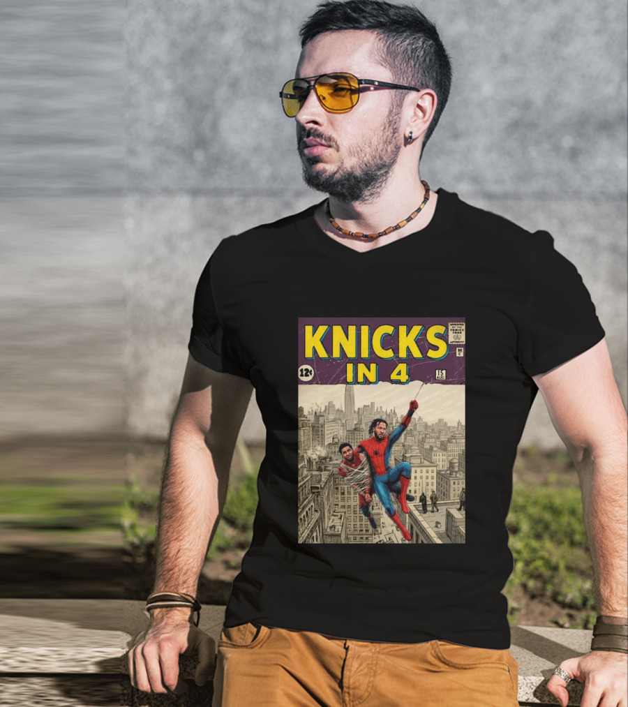 Knicks In 4 Jalen Brunson Spider Man Cover T-Shirt