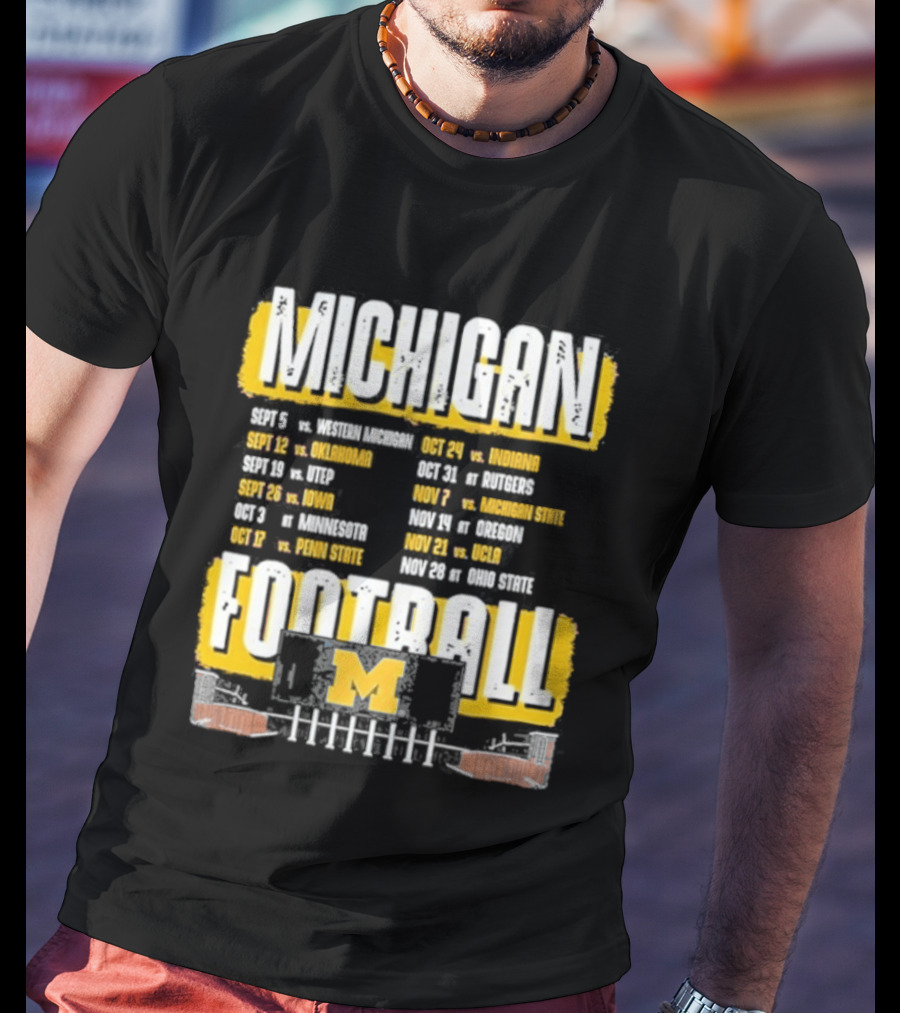 Michigan Football Big Ten Conference Schedule Ann Arbor Stadium Route Eateries And Landmarks T-Shirt