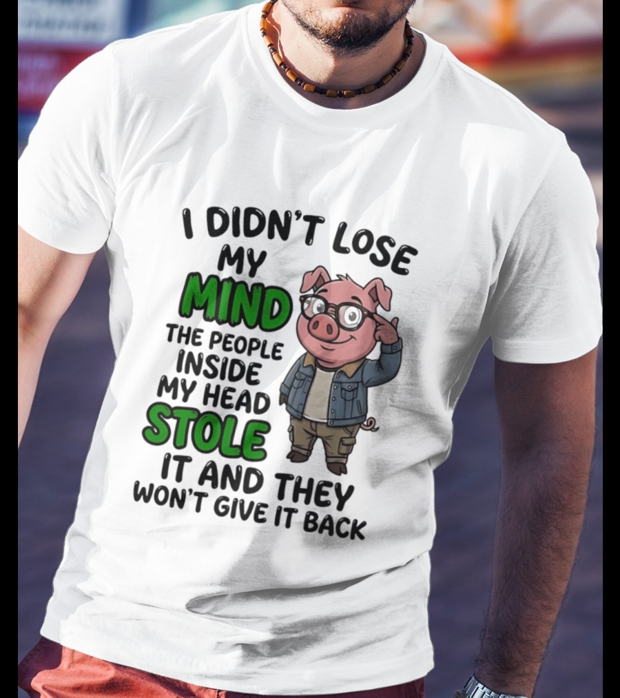 I Didn't Lose My Mind Funny Pig Cartoon People Inside My Head Stole It And They Won't Give It Back T-Shirt