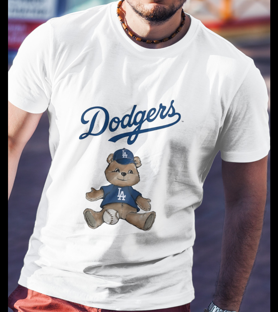 Los Angeles Dodgers Teddy Bear With Baseball And Dodgers LA Cap T-Shirt
