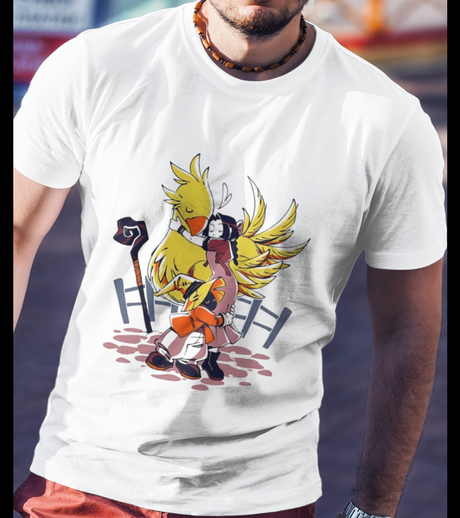 Aerith Gainsborough Vivi Ornitier Chocobo Hug Fantasy Characters Embrace T-Shirt
