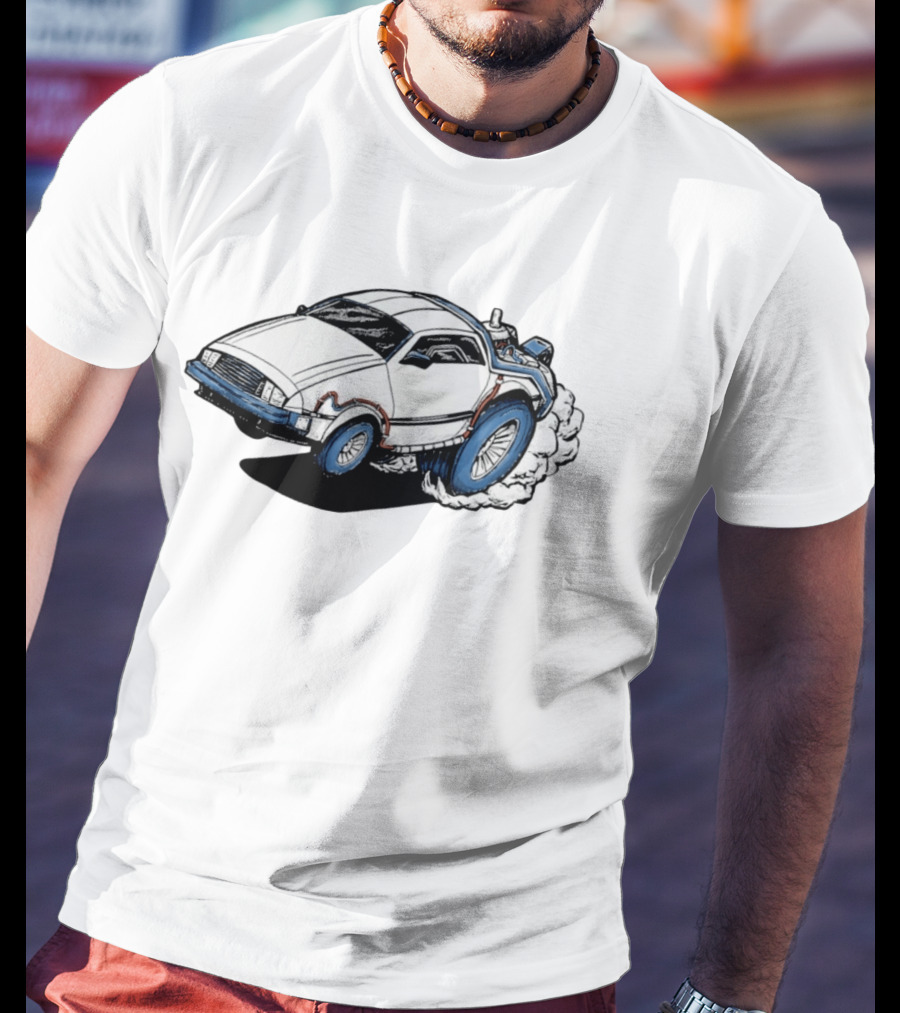 Doc Brown's DeLorean Rat Fink Hot Rod No Time To Lose Racing Car Classic Drawing T-Shirt