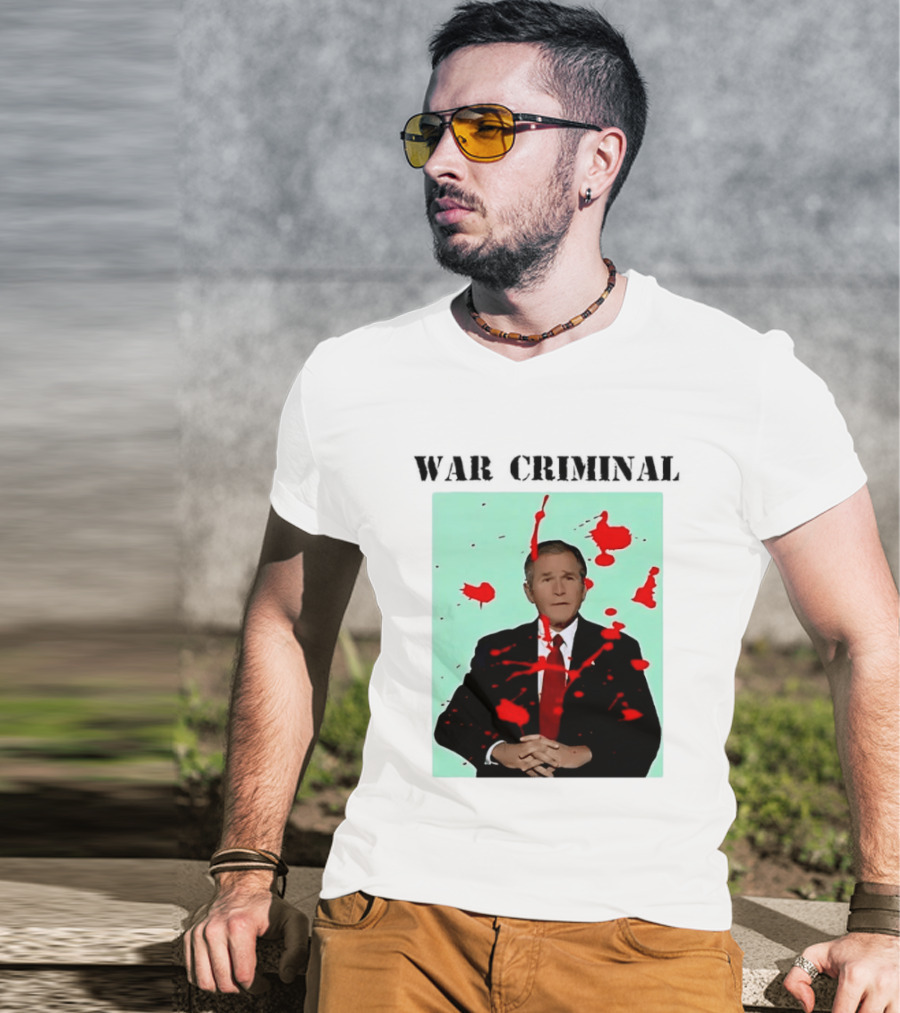 George W. Bush War Criminal Red Paint Splatter Image T-Shirt