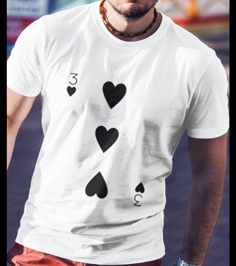 Three Of Hearts Playing Card Design Valentines T-Shirt