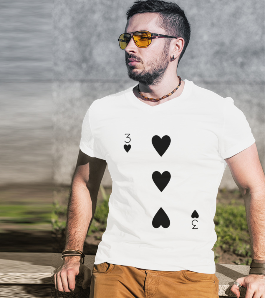 Three Of Hearts Playing Card Design Valentines T-Shirt