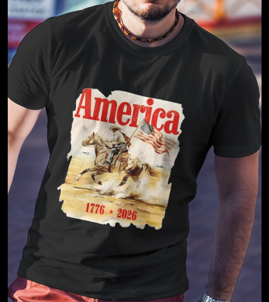 America 1776 2026 Cowboy Horse American Flag Iconic Historical T-Shirt