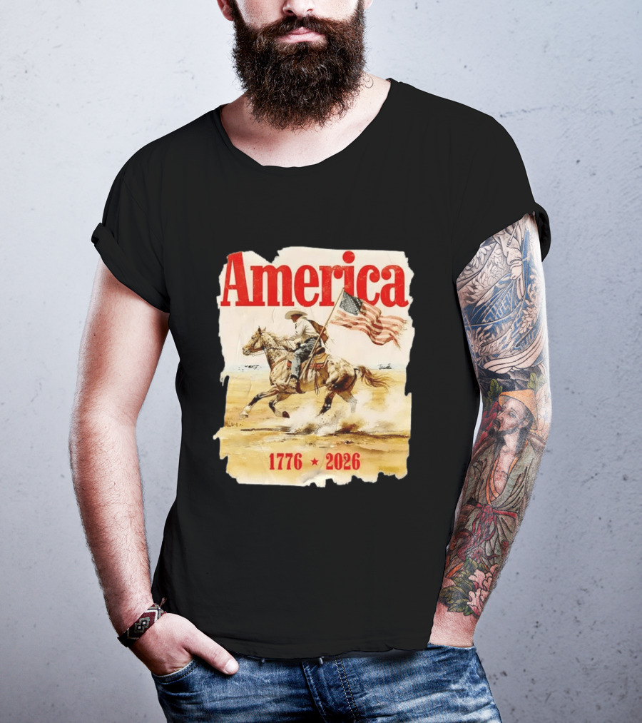 America 1776 2026 Cowboy Horse American Flag Iconic Historical T-Shirt
