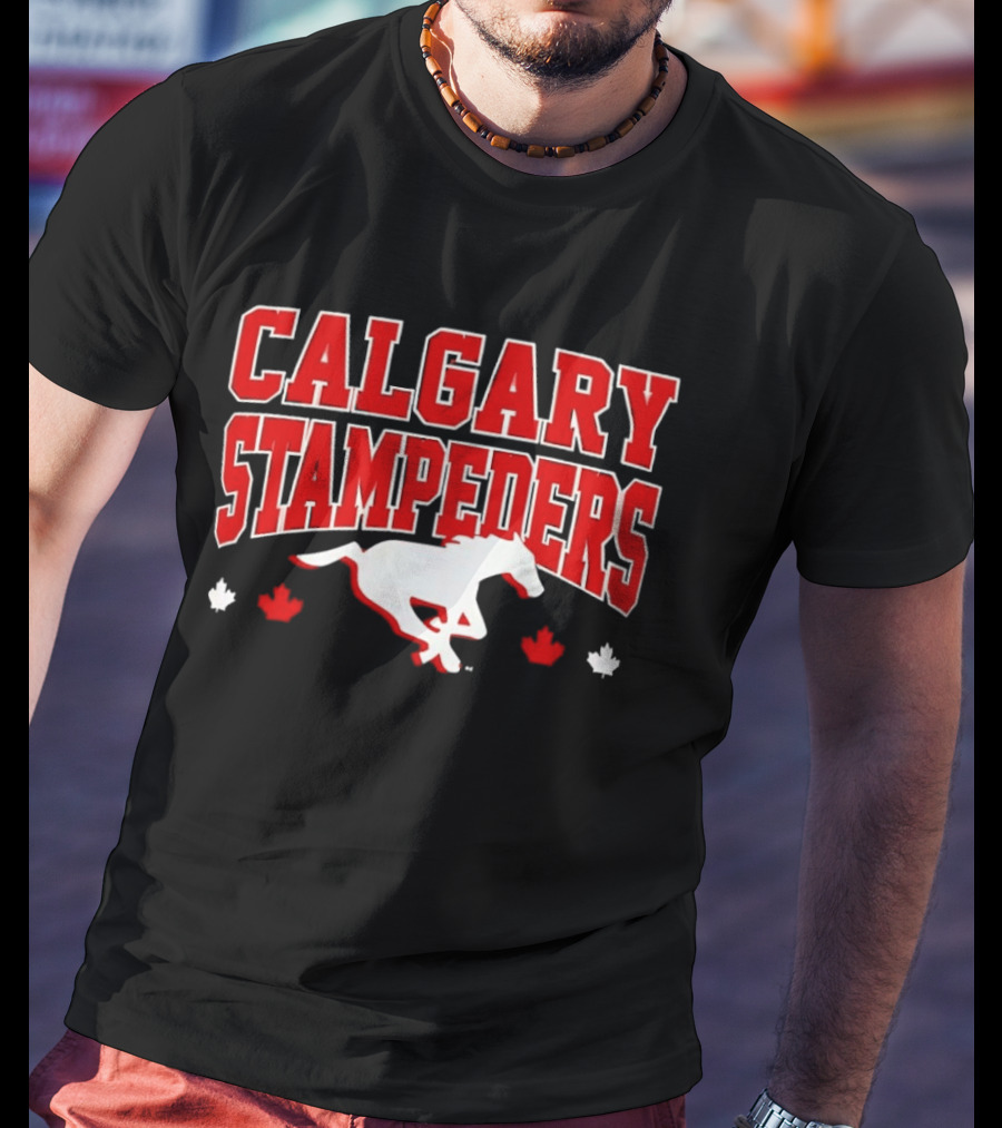 Calgary Stampeders Running Horse Maple Leaf Red Team Spirit T-Shirt