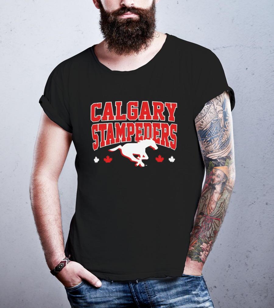 Calgary Stampeders Running Horse Maple Leaf Red Team Spirit T-Shirt