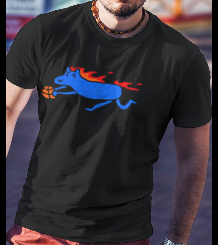 Detroit Pistons Fiery Blue Horse Basketball Team T-Shirt