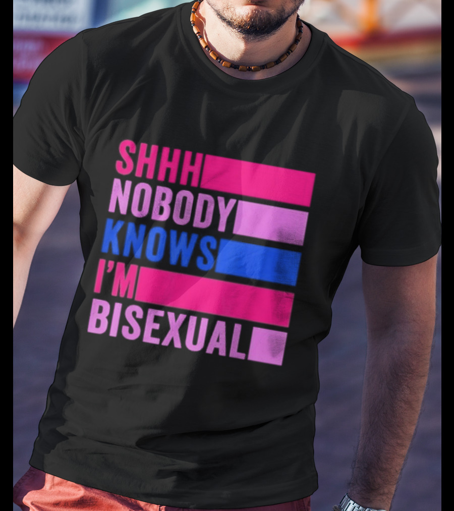 Shhh Nobody Knows I'm Bisexual Bright Colorful Text Pride T-Shirt