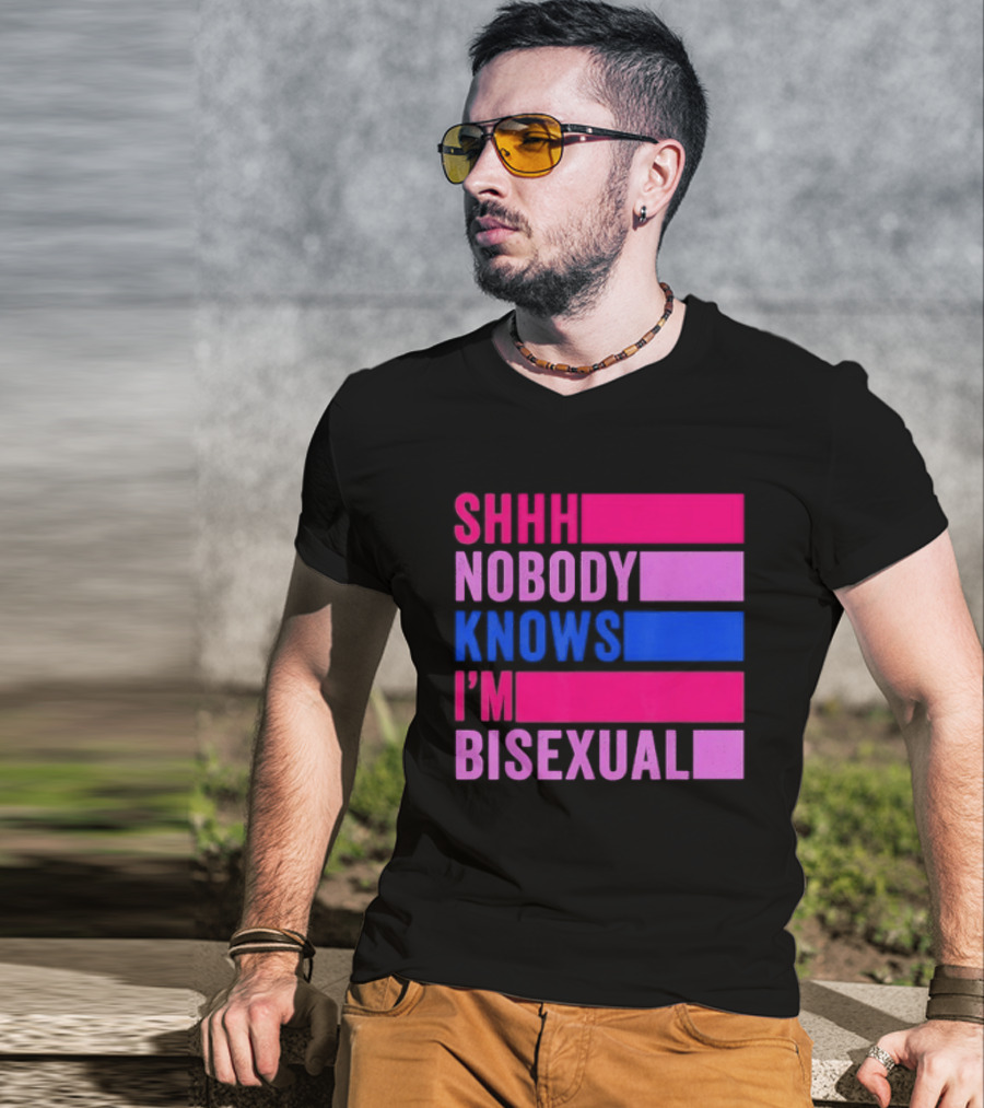 Shhh Nobody Knows I'm Bisexual Bright Colorful Text Pride T-Shirt