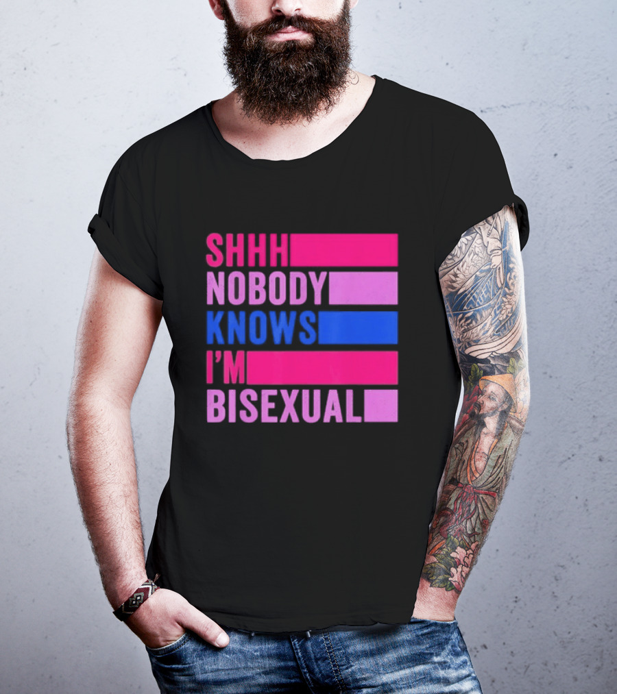 Shhh Nobody Knows I'm Bisexual Bright Colorful Text Pride T-Shirt