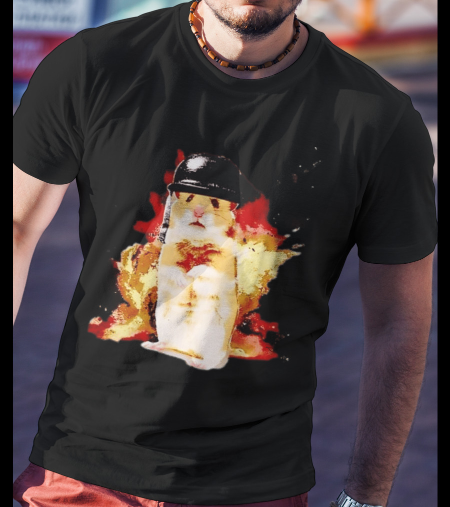 Shocked Hamster Military Helmet Watercolor Explosion T-Shirt