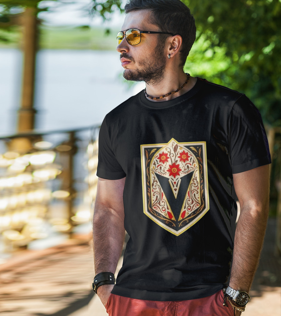 Vegas Golden Knights Dia De Los Muertos Floral Shield T-Shirt