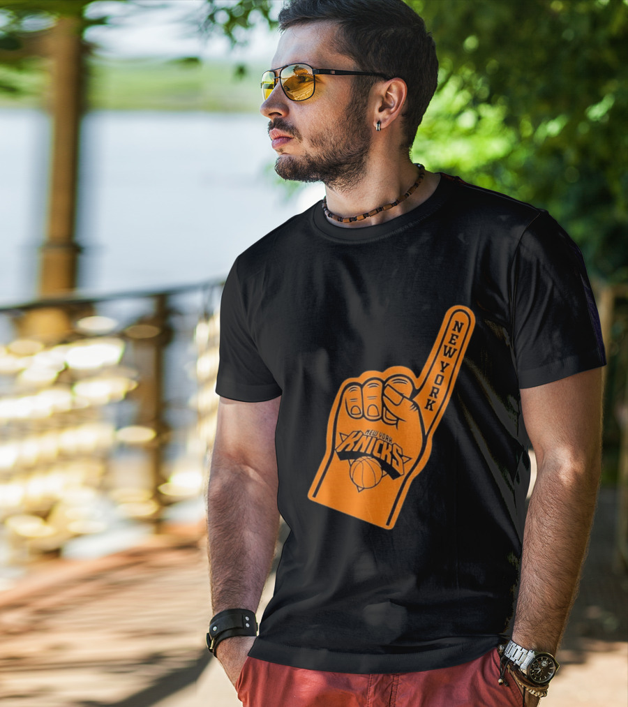 New York Knicks Foam Finger Basketball Fan Gear T-Shirt