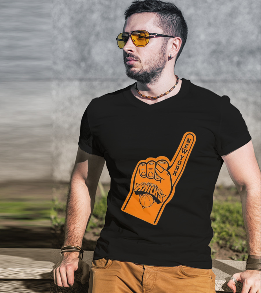 New York Knicks Foam Finger Basketball Fan Gear T-Shirt