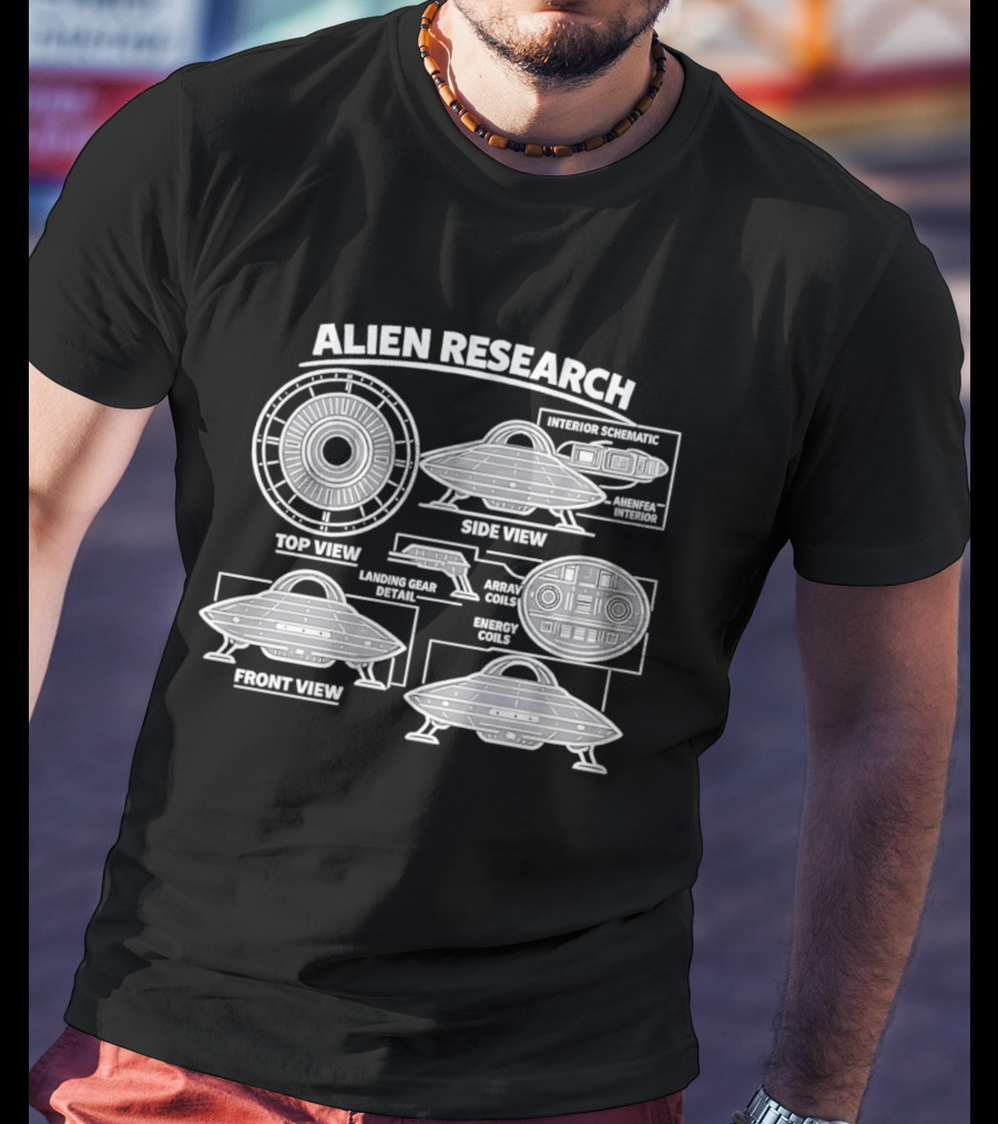 Extraterrestrial Vehicle Alien Research UFO Schematic Top View Front View Side View Analysis T-Shirt