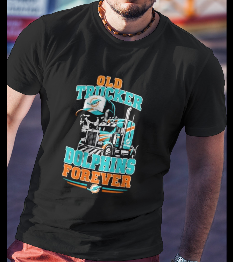 Old Trucker Dolphins Forever Skull T-Shirt