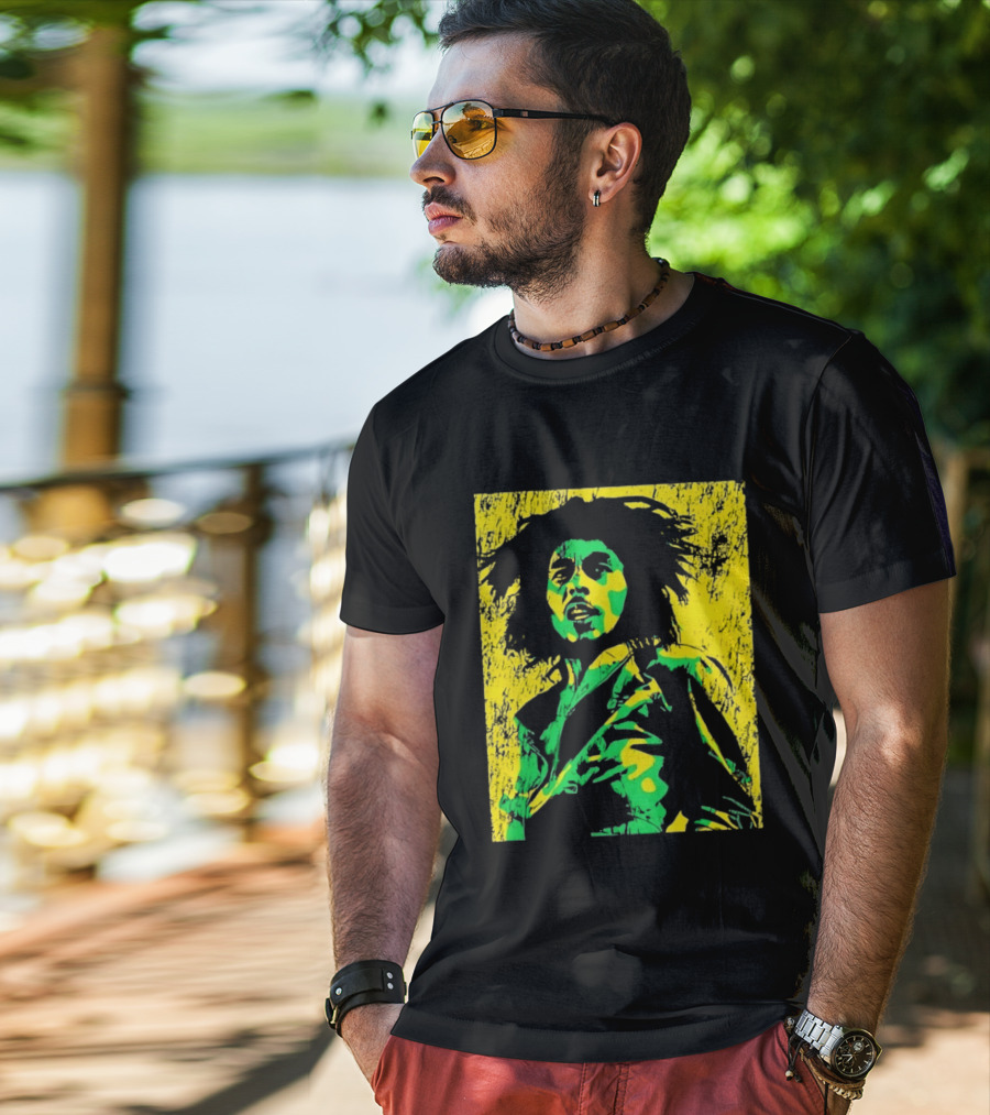 Bob Marley One Love Reggae Art Green Yellow T-Shirt