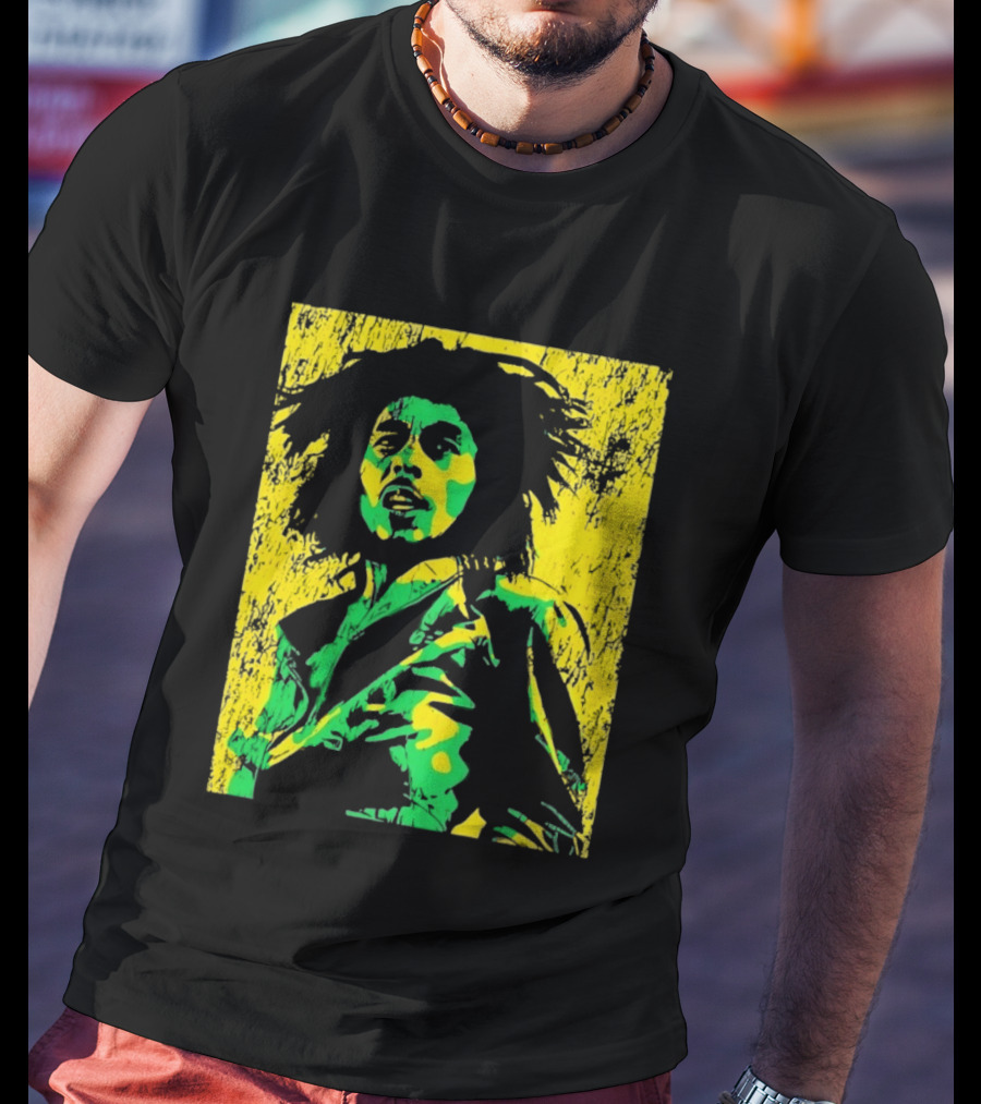 Bob Marley One Love Reggae Art Green Yellow T-Shirt