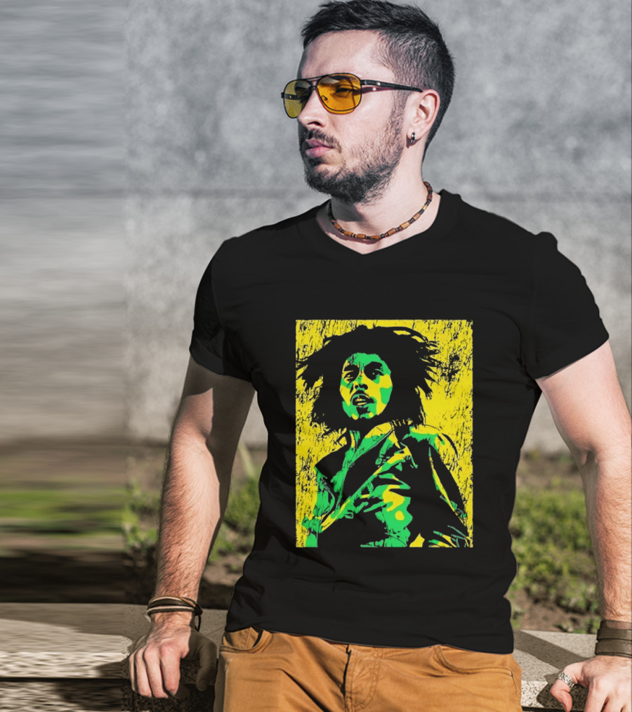 Bob Marley One Love Reggae Art Green Yellow T-Shirt