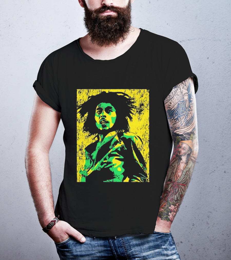 Bob Marley One Love Reggae Art Green Yellow T-Shirt