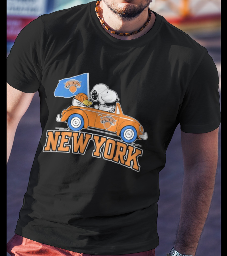 New York Knicks Snoopy Woodstock Driving Car Collaboration 2026 T-Shirt