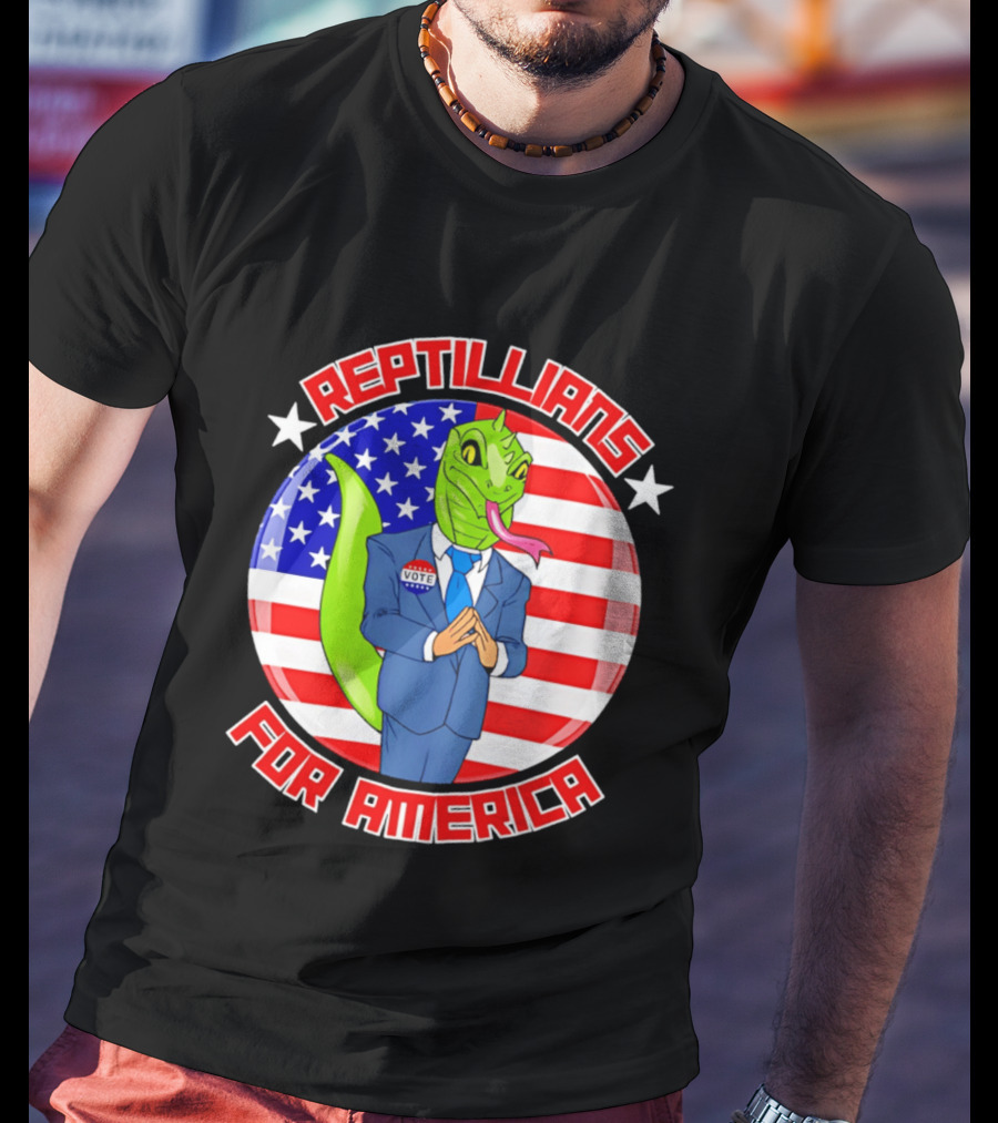 Reptillians For America Vote Lizard In Suit With American Flag T-Shirt