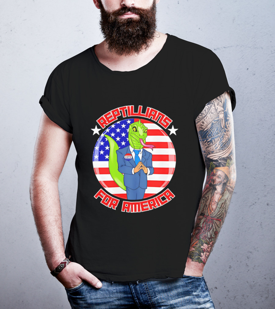 Reptillians For America Vote Lizard In Suit With American Flag T-Shirt