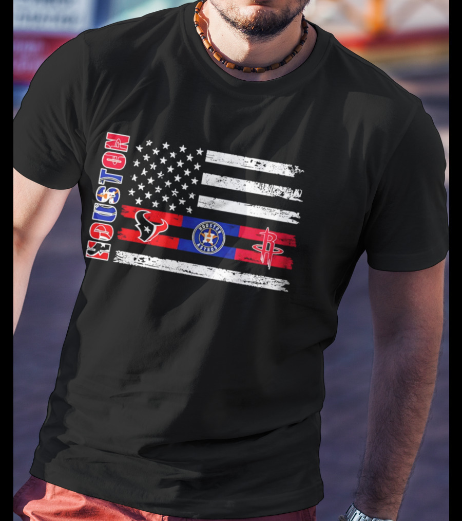 Houston Texans Astros Rockets American Flag T-Shirt