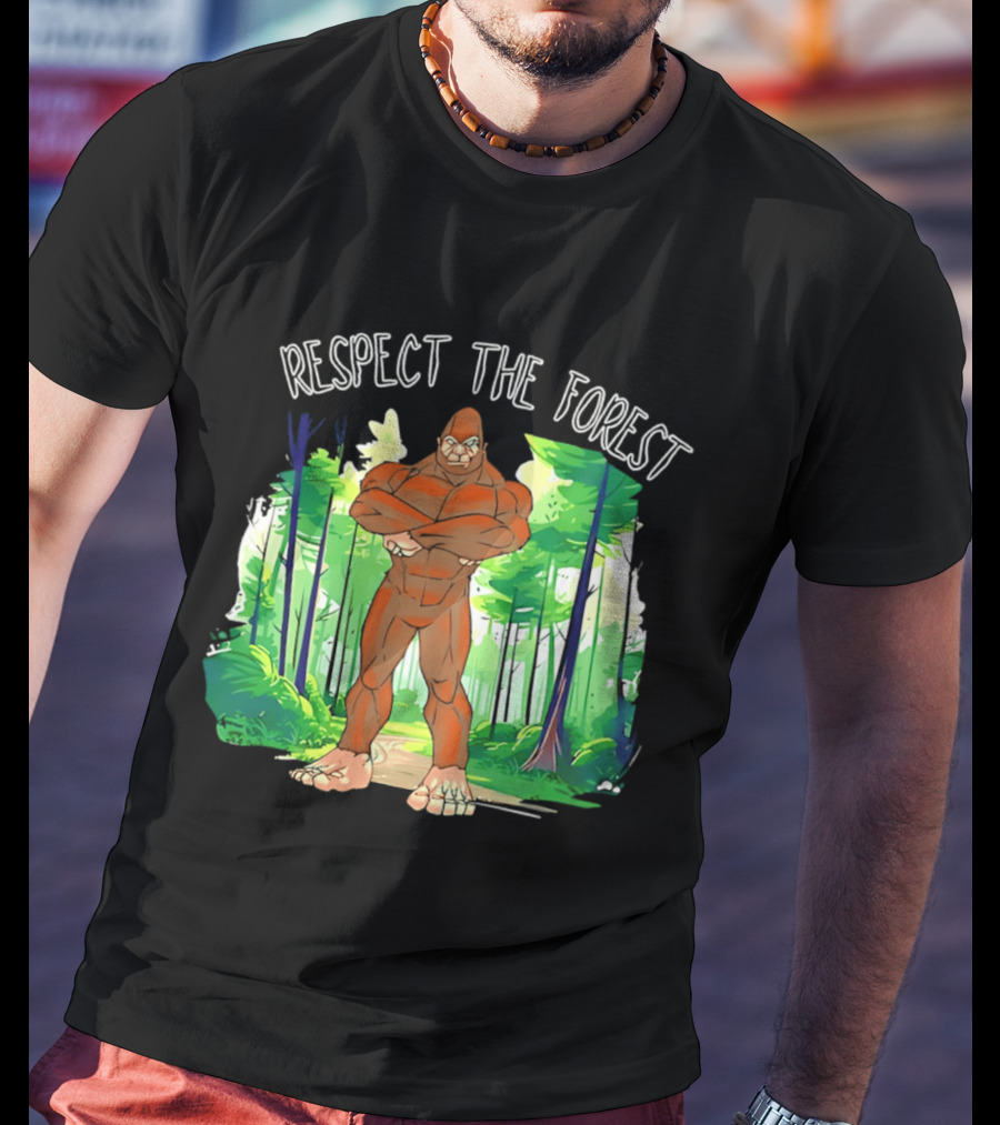 Respect The Forest Bigfoot Cartoon T-Shirt