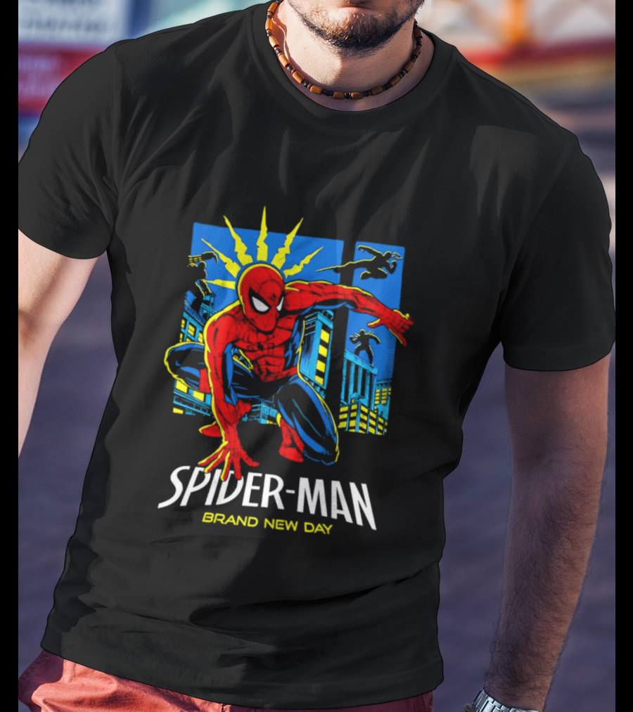 Spider Man Brand New Day Marvel Comics Dynamic Cityscape Action T-Shirt