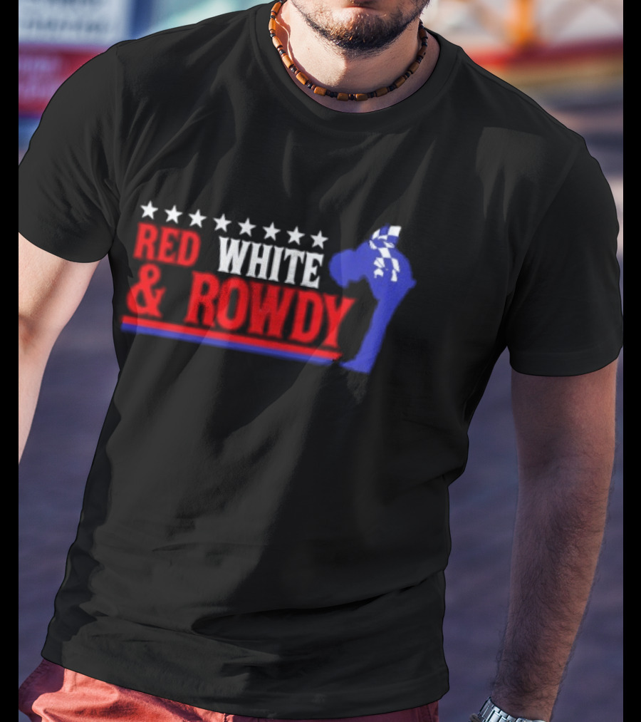 Red White & Rowdy Kyle Busch Racing Stars And Checkered Flag T-Shirt