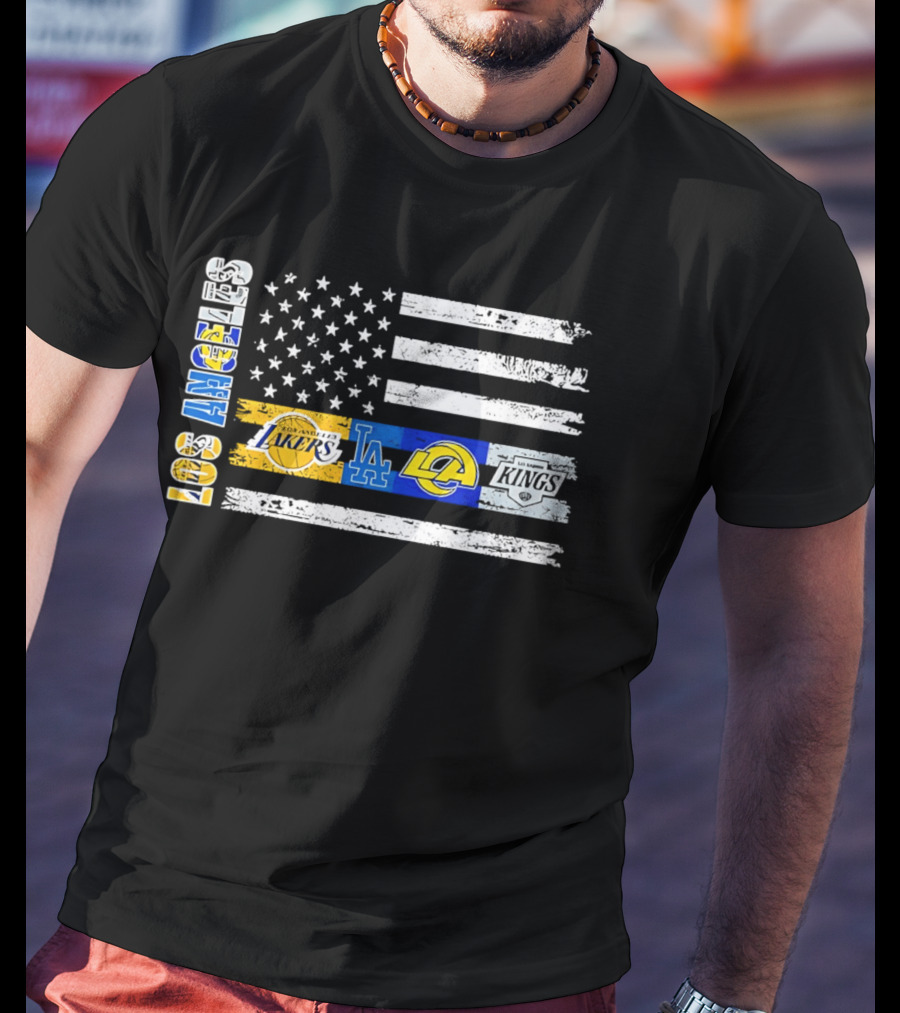 Los Angeles Lakers Dodgers Rams Kings Flag Stars And Stripes T-Shirt