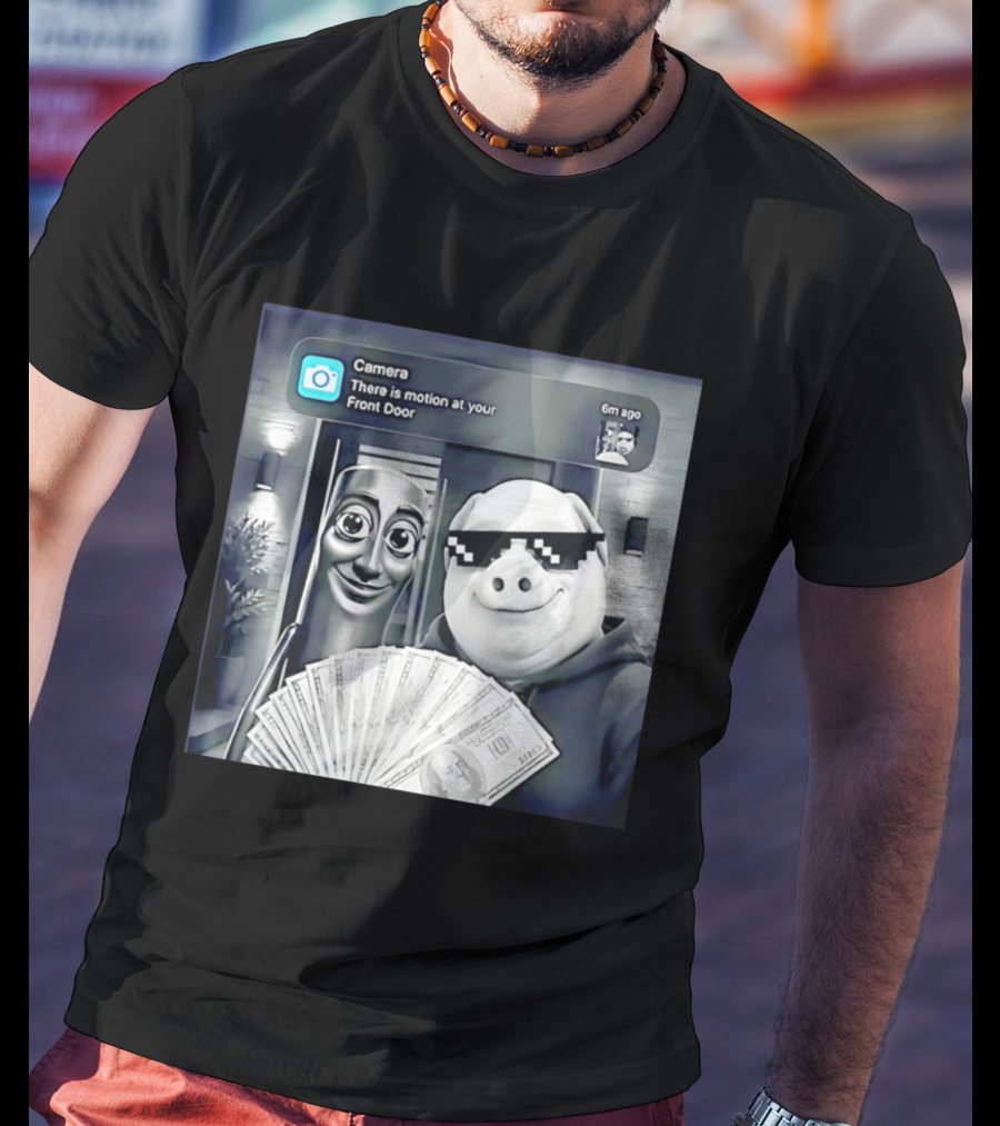 Tung Tung Tung Sahur John Pork Black Glasses Meme Camera Motion At Your Front Door T-Shirt