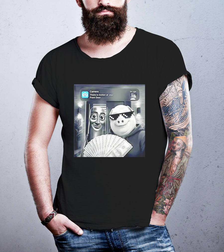 Tung Tung Tung Sahur John Pork Black Glasses Meme Camera Motion At Your Front Door T-Shirt