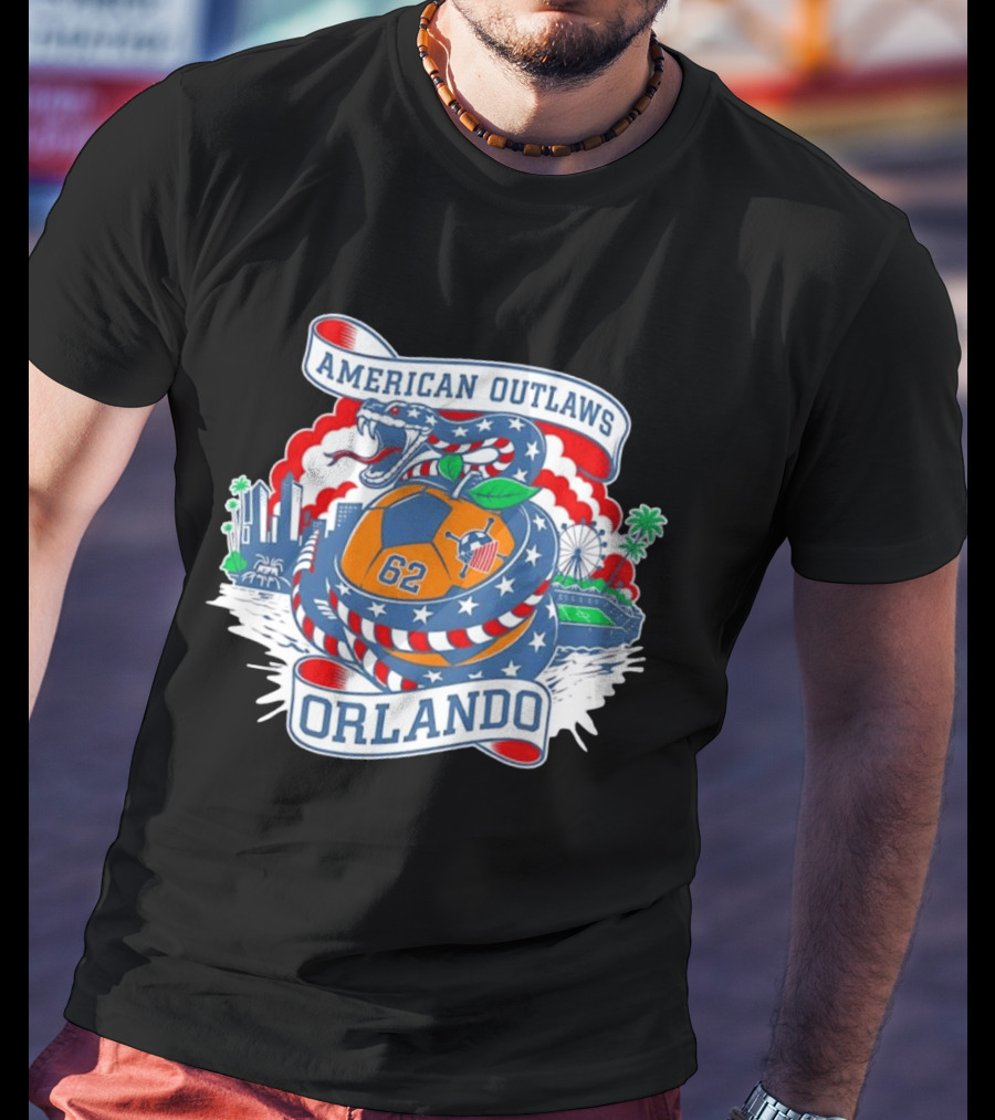 American Outlaws Orlando Snake Soccer Ball Skyline Ferris Wheel Stadium 62 T-Shirt
