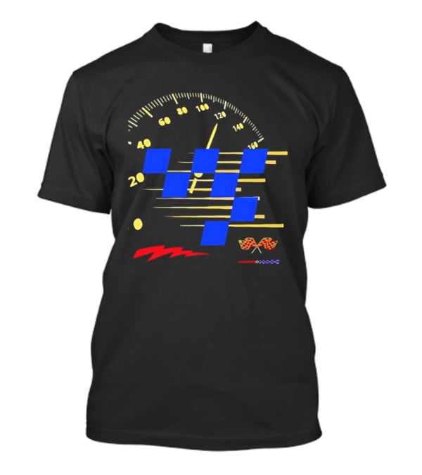 Automotive Racing Speedometer Blue Checkered Flags And Gold Accents T-Shirt