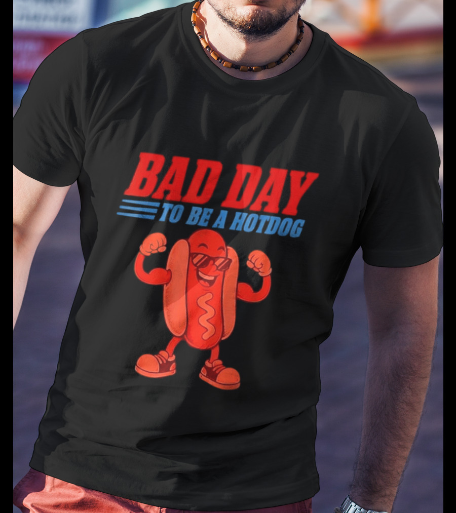 Bad Day To Be A Hotdog Sunglasses Cartoon T-Shirt