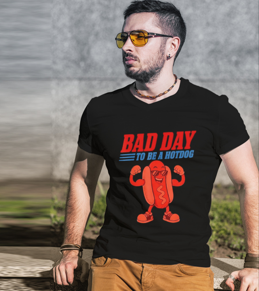 Bad Day To Be A Hotdog Sunglasses Cartoon T-Shirt