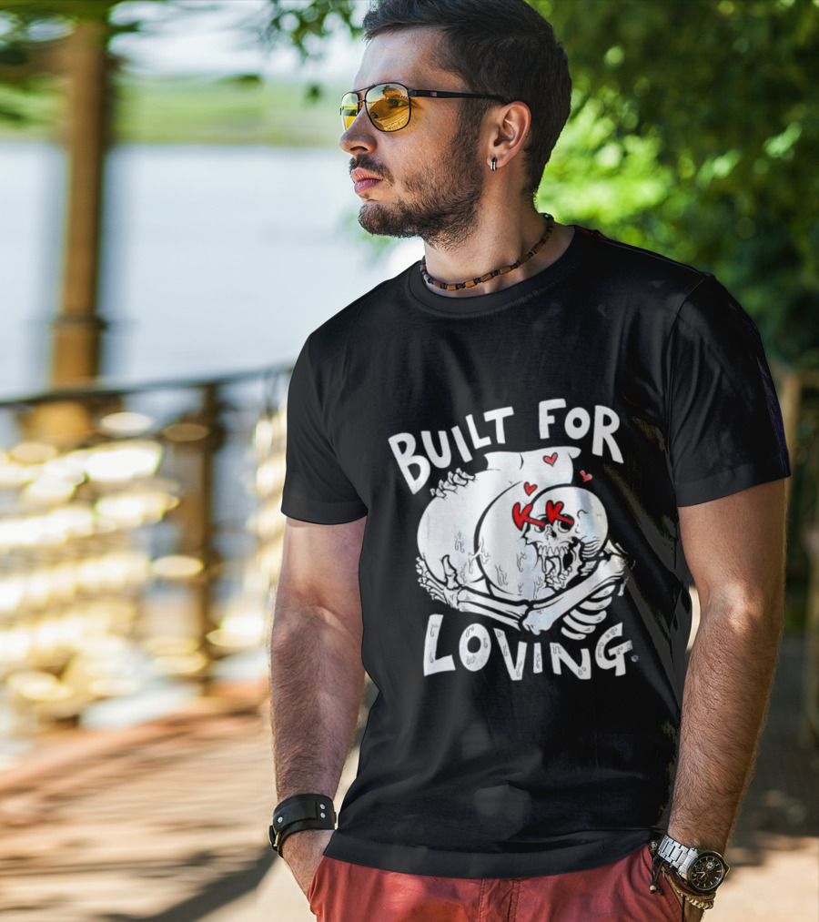 Built For Loving Skeleton Embrace With Hearts T-Shirt