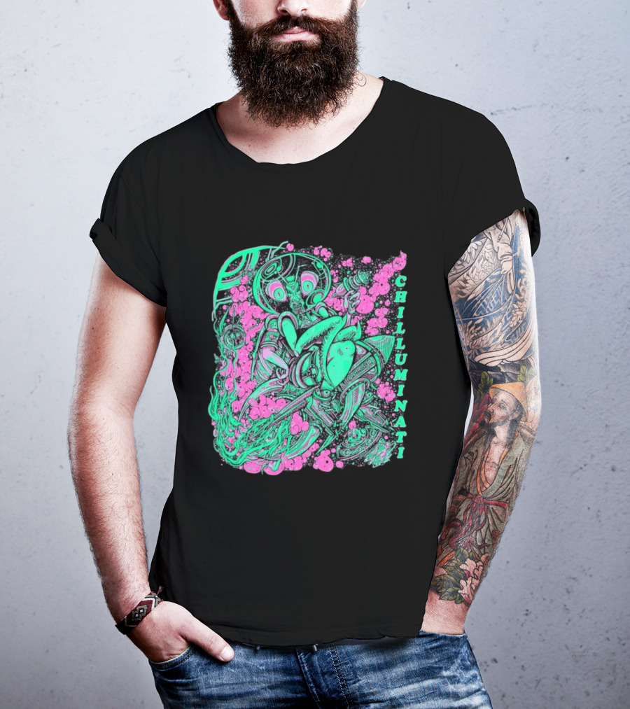 Chilluminati Alien Mantid Retro Comic Style Psychedelic T-Shirt