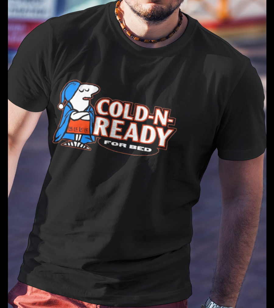 Cold N Ready For Bed Sleepy Cartoon Character In Blue Nightcap And Red Blanket T-Shirt